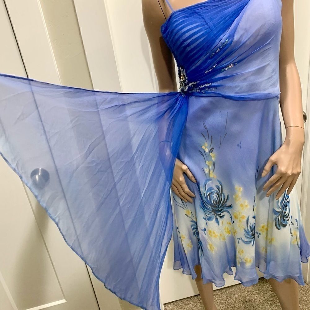 New 100% Silk beaded & hand-painted flowers dress - Picture 3 of 11